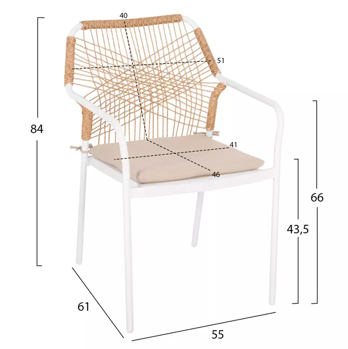 OUTDOOR DINING SET 7PCS OFER HM21005.03 ALUMINUM CHAIRS & METAL TABLE 150x90cm--WHITE