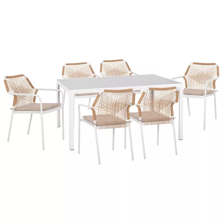 OUTDOOR DINING SET 7PCS OFER HM21005.03 ALUMINUM CHAIRS & METAL TABLE 150x90cm--WHITE