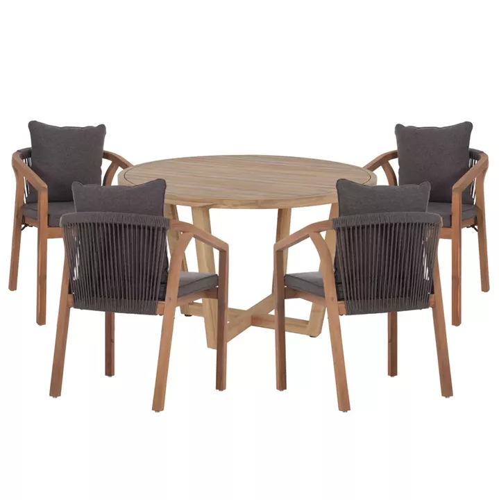 OUTDOOR DINING SET 5PCS PARAISO HM10898.02 ACACIA WOOD IN NATURAL--CUSHIONS IN GREY