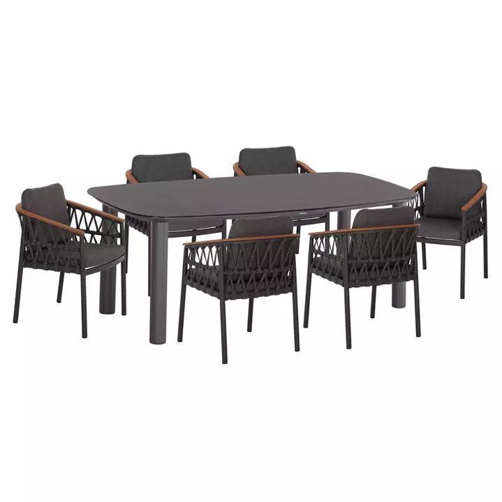 OUTDOOR DINING SET 7PCS DOSUN HM10910.01 ALUMINUM-ROPE-OLEFIN CUSHION COVERS---GREY
