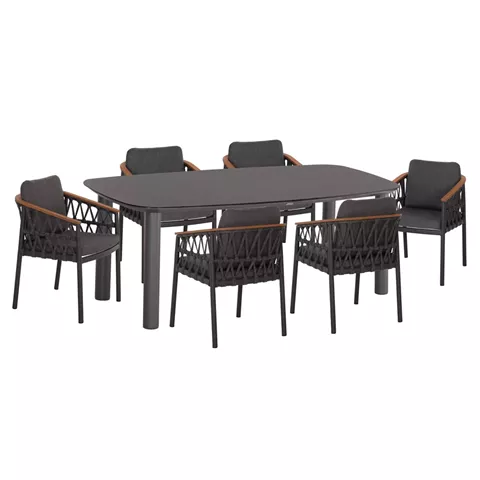 OUTDOOR DINING SET 7PCS DOSUN HM10910.01 ALUMINUM-ROPE-OLEFIN CUSHION COVERS---GREY