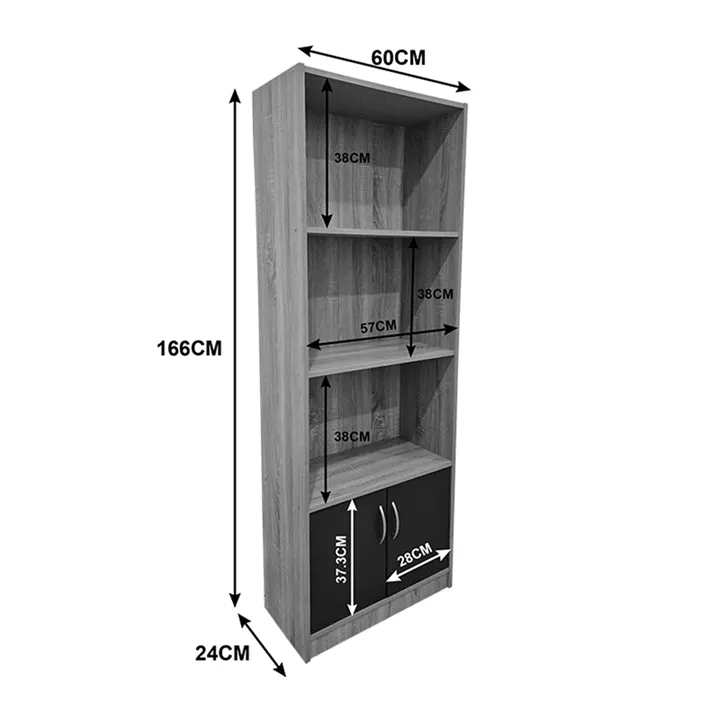 Tekaro pakoworld bookcase sonoma-anthracite 60x29x166cm