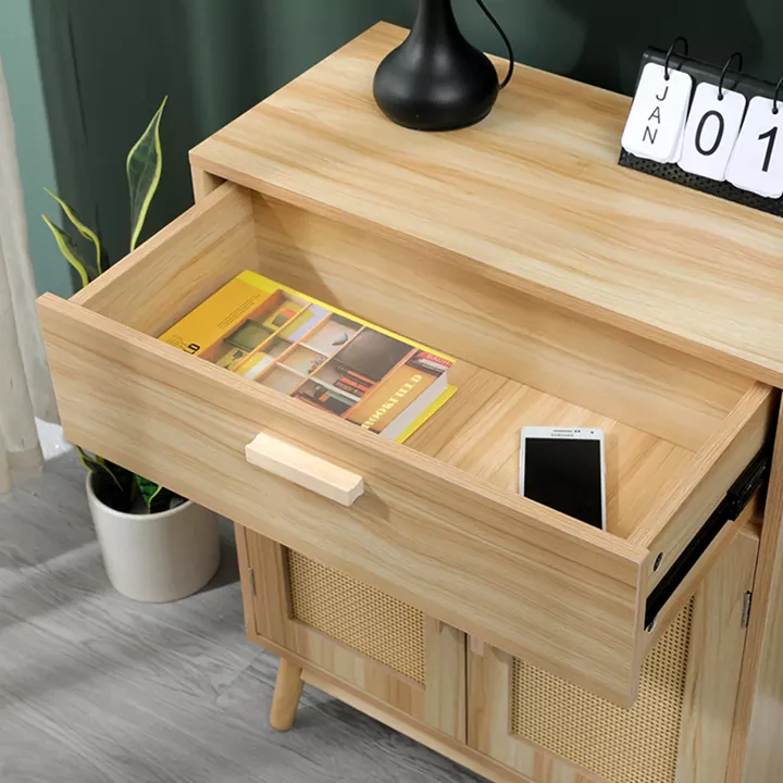 Buffet Scandy pakoworld pine wood-rattan in natural color 60x30x80cm