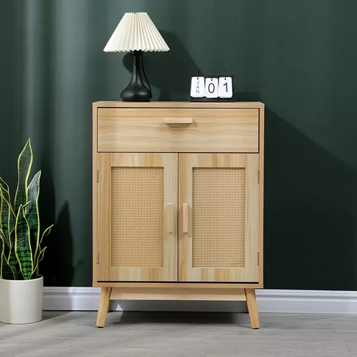 Buffet Scandy pakoworld pine wood-rattan in natural color 60x30x80cm