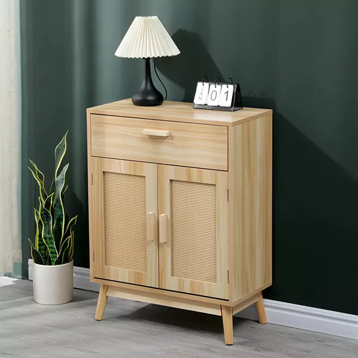 Buffet Scandy pakoworld pine wood-rattan in natural color 60x30x80cm