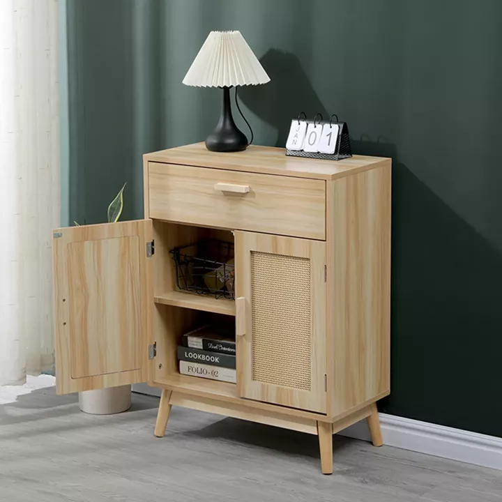 Buffet Scandy pakoworld pine wood-rattan in natural color 60x30x80cm