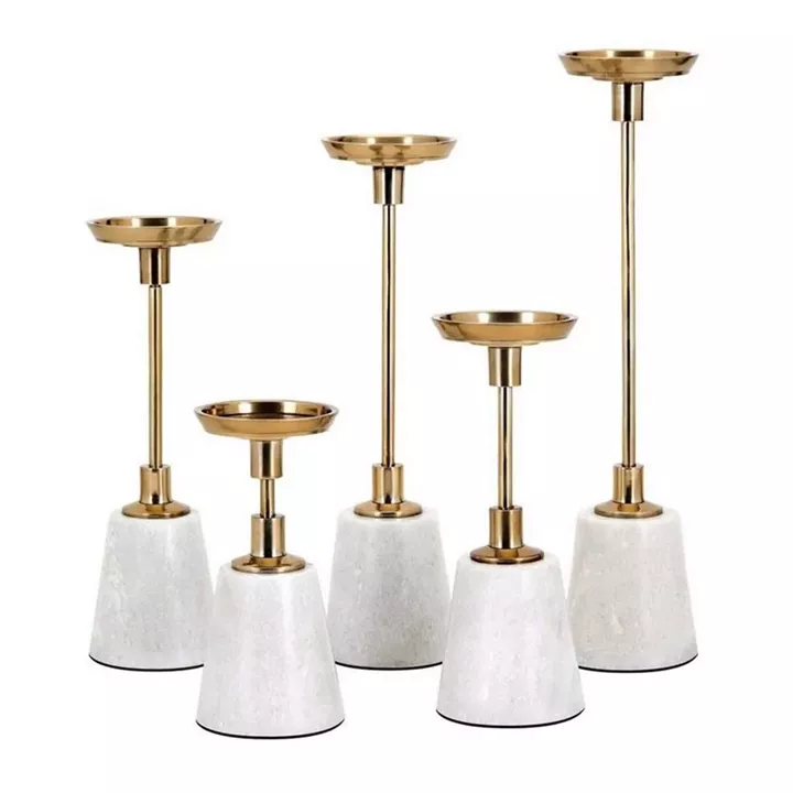 Artekko Candleholders Κηροπήγια με Μάρμαρο Αλουμίνιο Λευκό Χρυσό (9x9x40)cm Σετ/5