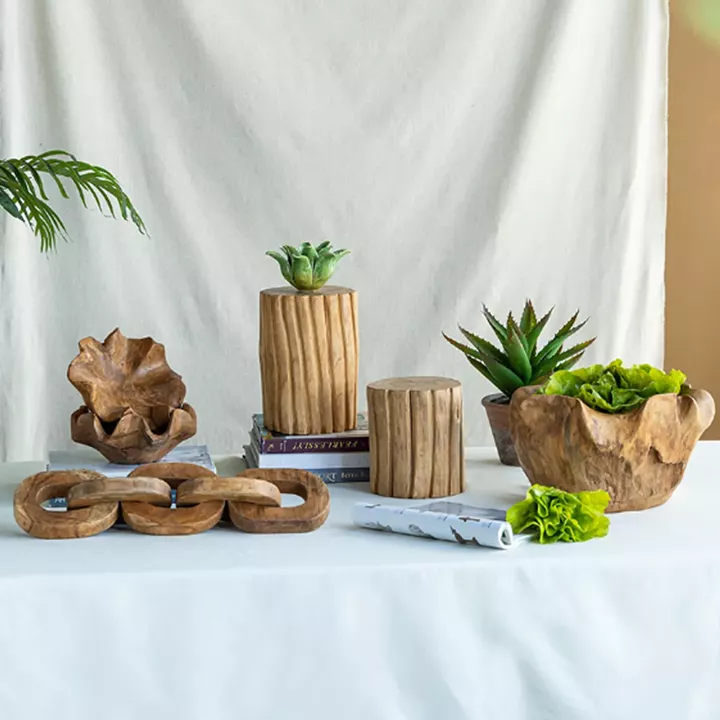Artekko Woody Διακοσμητικές Αλυσίδες από Ξύλο Teak σε Φυσική Απόχρωση (20x20x25)cm 2pcs
