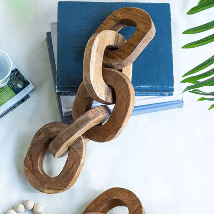Artekko Woody Διακοσμητικές Αλυσίδες από Ξύλο Teak σε Φυσική Απόχρωση (20x20x25)cm 2pcs