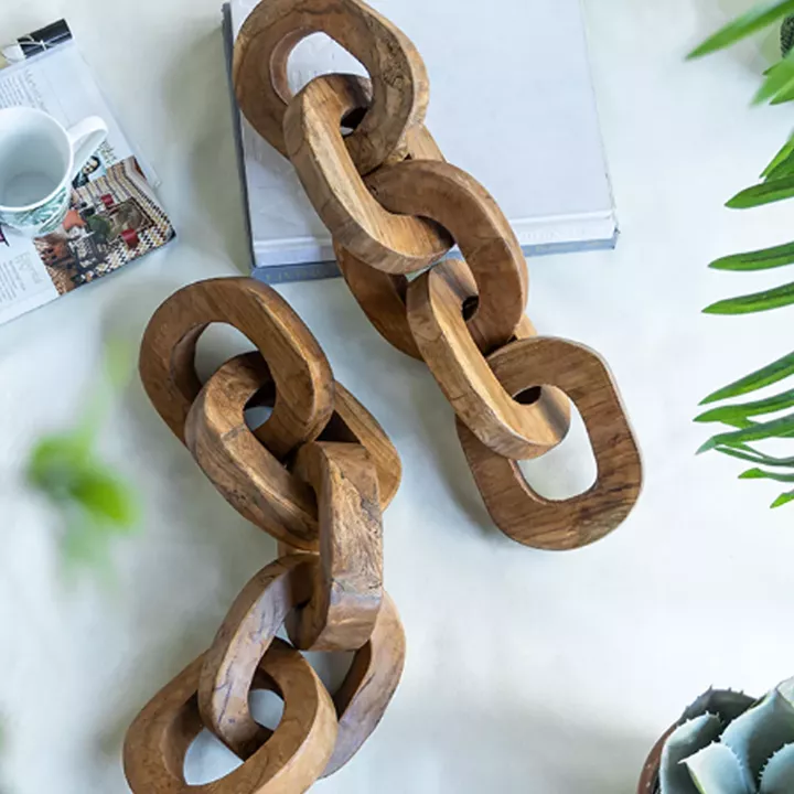 Artekko Woody Διακοσμητικές Αλυσίδες από Ξύλο Teak σε Φυσική Απόχρωση (20x20x25)cm 2pcs