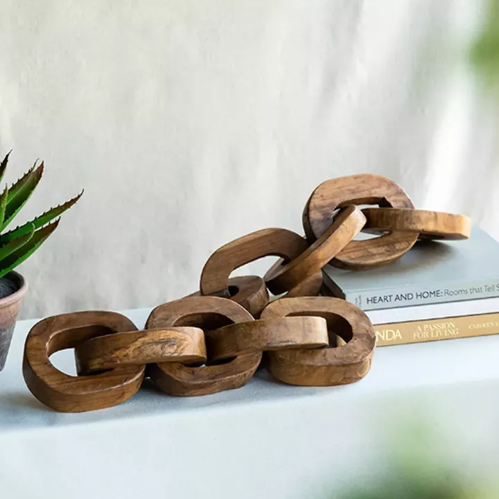Artekko Woody Διακοσμητικές Αλυσίδες από Ξύλο Teak σε Φυσική Απόχρωση (20x20x25)cm 2pcs