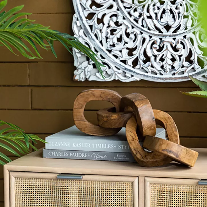 Artekko Woody Διακοσμητικές Αλυσίδες από Ξύλο Teak σε Φυσική Απόχρωση (20x20x25)cm 2pcs