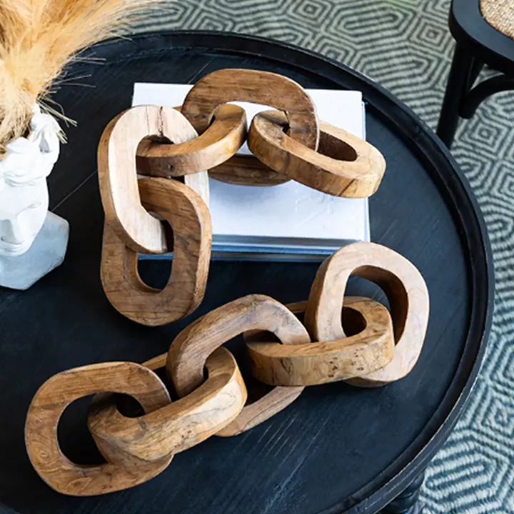 Artekko Woody Διακοσμητικές Αλυσίδες από Ξύλο Teak σε Φυσική Απόχρωση (20x20x25)cm 2pcs