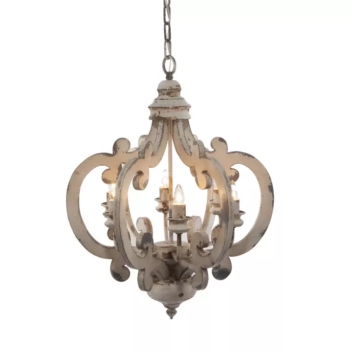 Artekko Chandelier Φωτιστικό Οροφής 6φωτο MDF Μέταλλο Λευκή Πατίνα (52x46x60.5)cm