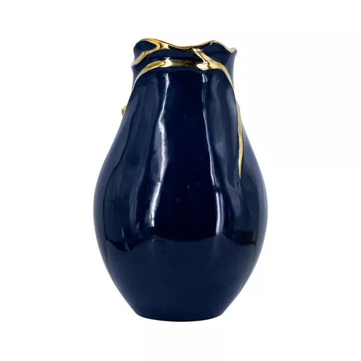 Artekko Glazed Μπλε Κεραμικό Βάζο με Χρυσές Λεπτομέρειες (19x19x28.5)cm