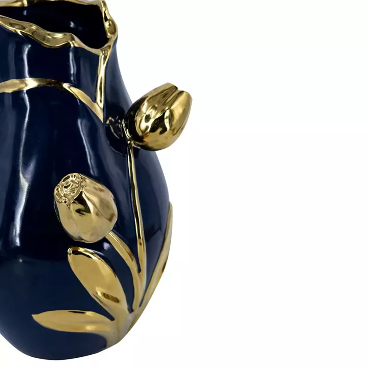 Artekko Glazed Μπλε Κεραμικό Βάζο με Χρυσές Λεπτομέρειες (19x19x28.5)cm