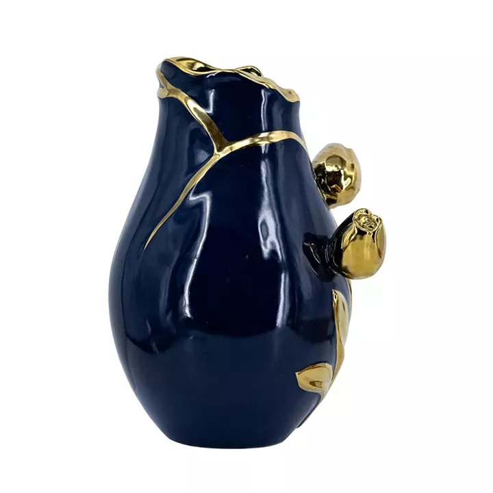 Artekko Glazed Μπλε Κεραμικό Βάζο με Χρυσές Λεπτομέρειες (19x19x28.5)cm