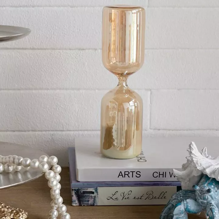 Artekko Hourglass Γυάλινη Κλεψύδρα σε Μελί Απόχρωση με Λευκή Άμμο (7x7x25.2)cm