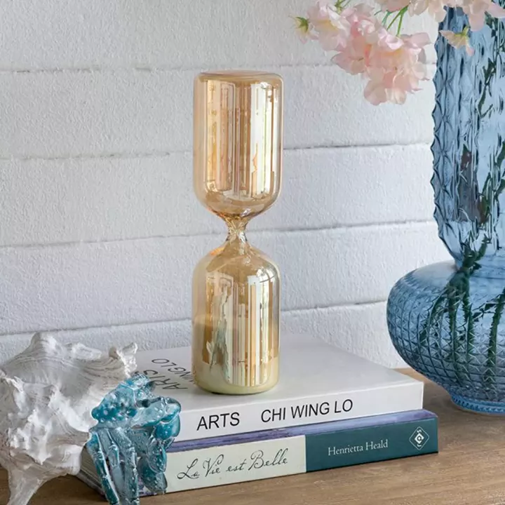 Artekko Hourglass Γυάλινη Κλεψύδρα σε Μελί Απόχρωση με Λευκή Άμμο (7x7x25.2)cm