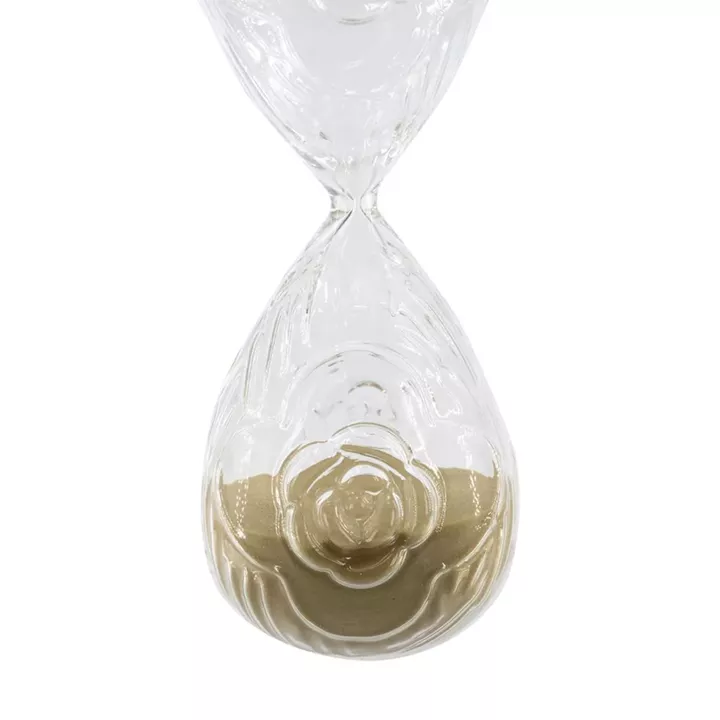 Artekko Hourglass Γυάλινη Κλεψύδρα με Ανάγλυφο Τριαντάφυλλο και Μπεζ Άμμο (9.8x9.8x25.4)cm