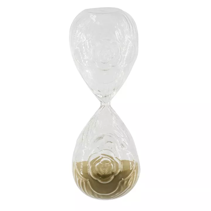 Artekko Hourglass Γυάλινη Κλεψύδρα με Ανάγλυφο Τριαντάφυλλο και Μπεζ Άμμο (9.8x9.8x25.4)cm