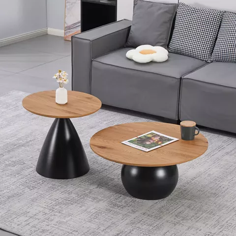 Coffee tables Caple pakoworld set of 2 black metal- mdf in natural shade