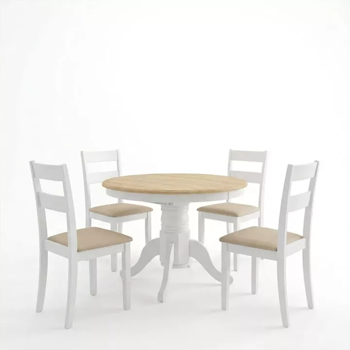 Τραπεζαρία Dallan Lars pakoworld 5τεμ λευκό rubberwood Φ100(+38)x100x75εκ