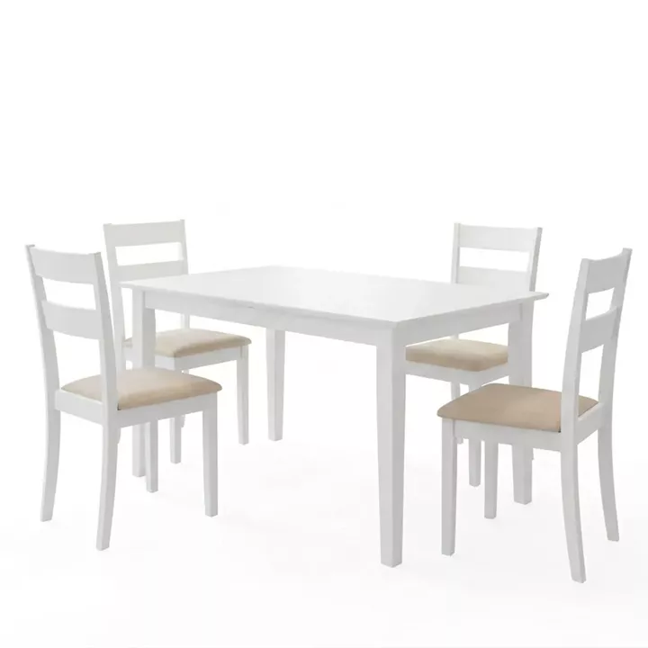 Τραπεζαρία Dallan Mabor pakoworld 5τεμ λευκό rubberwood 120-150x80x73,8εκ