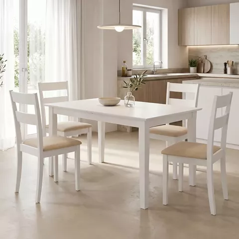 Dining set Dallan Mabor pakoworld 5pcs white rubberwood 120-150x80x73.8cm