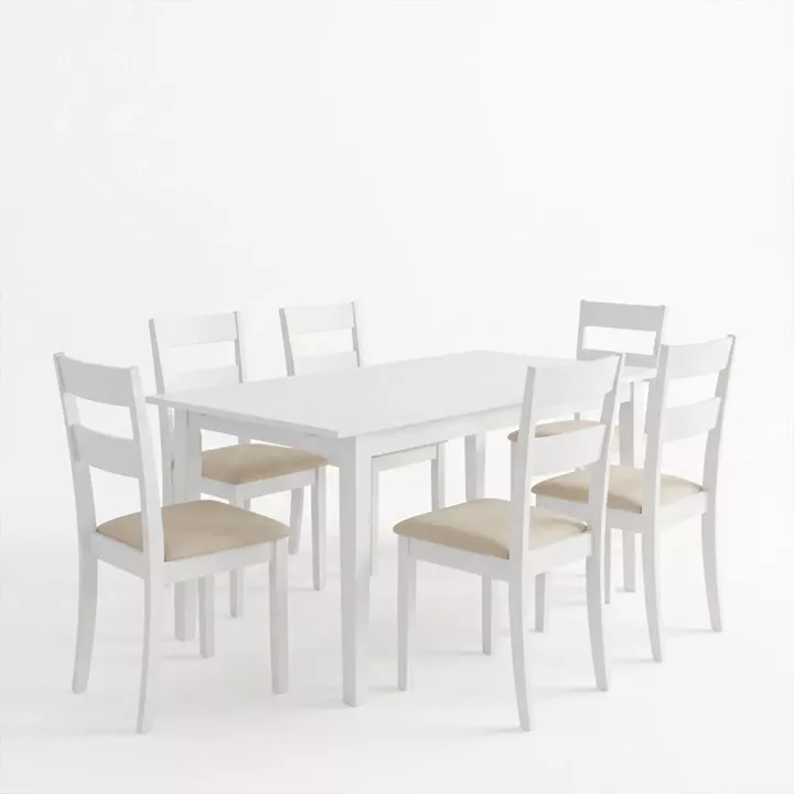 Τραπεζαρία Dallan Mabor pakoworld 7τεμ λευκό rubberwood 120-150x80x73,8εκ