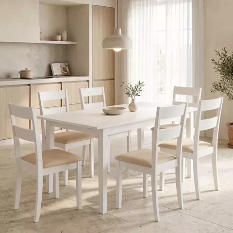 Τραπεζαρία Dallan Mabor pakoworld 7τεμ λευκό rubberwood 120-150x80x73,8εκ