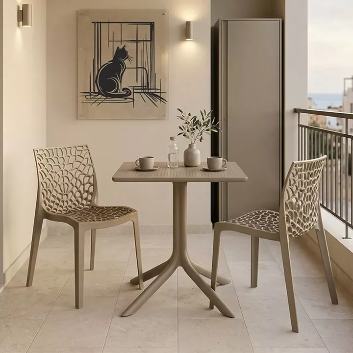 Τραπεζαρία Groovy Hush pakoworld σετ 3τεμ cappuccino PP 60x60x76εκ