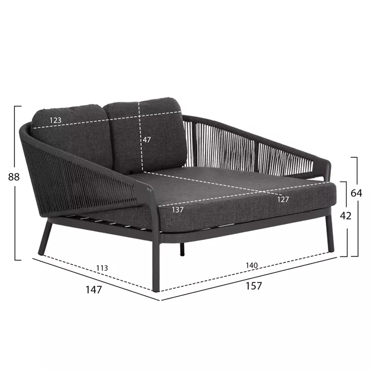 DAYBED ΣΕΙΡΑ XANTION ΗM6474.01 ΣΚΟΥΡΟ ΓΚΡΙ ΑΛΟΥΜΙΝΙΟ-ΣΧΟΙΝΙ-OLEFIN 157x147x88Υεκ
