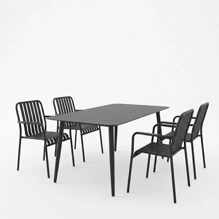 Τραπεζαρία Heven Vista pakoworld σετ 5τεμ μαύρο αλουμίνιο 150x80x72εκ