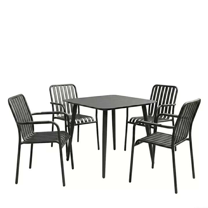 Τραπεζαρία Heven Vista pakoworld σετ 5τεμ μαύρο αλουμίνιο 80x80x72εκ