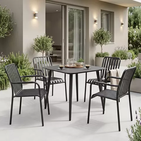 Τραπεζαρία Heven Vista pakoworld σετ 5τεμ μαύρο αλουμίνιο 80x80x72εκ