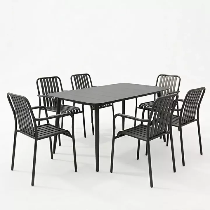 Τραπεζαρία Heven Vista pakoworld σετ 7τεμ μαύρο αλουμίνιο 120x70x72εκ