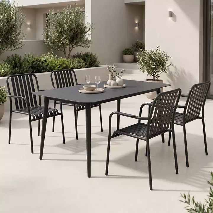 Τραπεζαρία Heven Vista pakoworld σετ 5τεμ μαύρο αλουμίνιο 120x70x72εκ