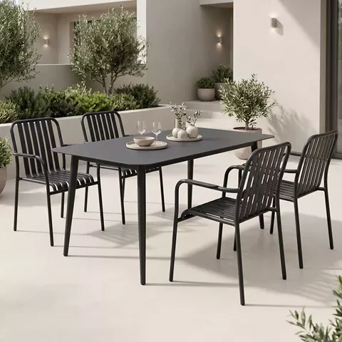Τραπεζαρία Heven Vista pakoworld σετ 5τεμ μαύρο αλουμίνιο 120x70x72εκ