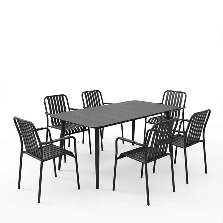 Τραπεζαρία Heven Vista pakoworld σετ 7τεμ μαύρο αλουμίνιο 150x80x72εκ