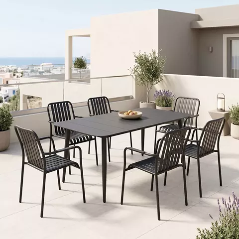 Τραπεζαρία Heven Vista pakoworld σετ 7τεμ μαύρο αλουμίνιο 150x80x72εκ
