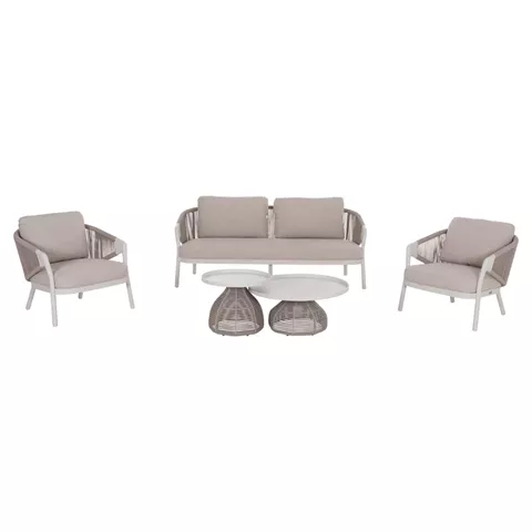 OUTDOOR LOUNGE SET 5PCS DRISCOLL HM6473.02 IVORY WHITE ALUMINUM--BEIGE ROPE & OLEFIN FABRIC
