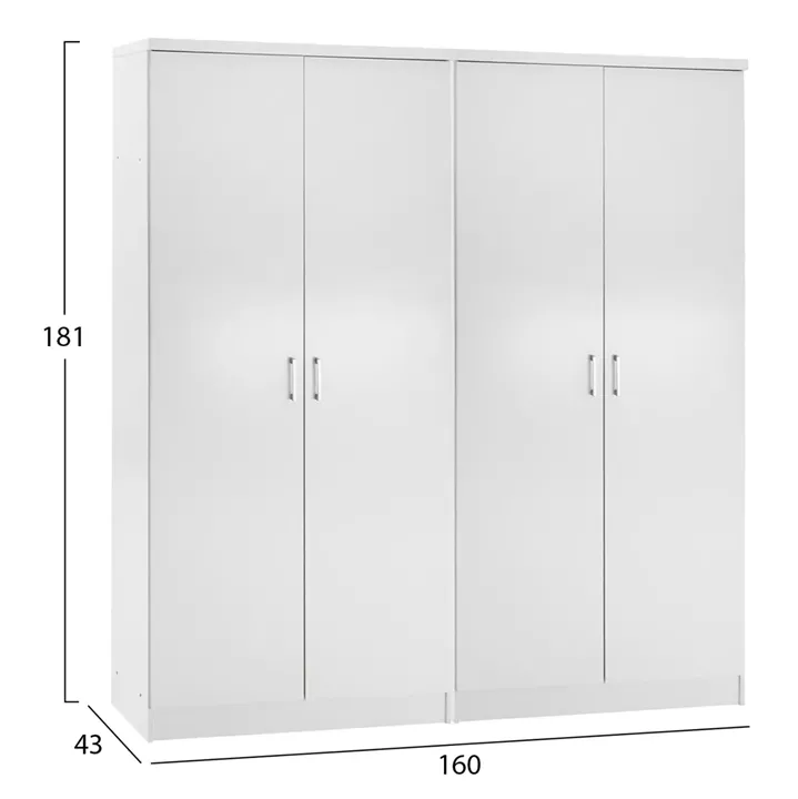 TWO WARDROBES 2-LEAF JENNA HM11350.05 MELAMINE IN WHITE 160x43x181Hcm.