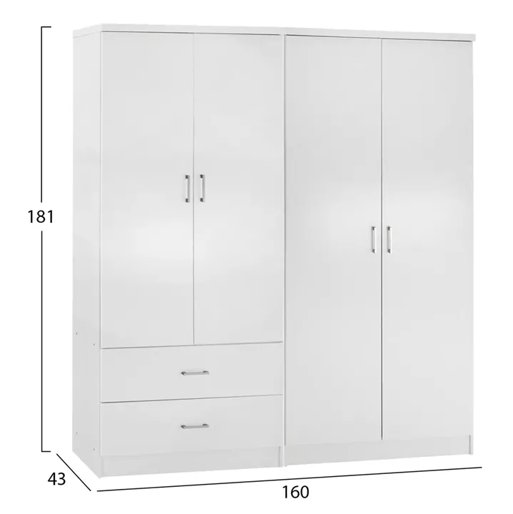 ΝΤΟΥΛΑΠΑ 4-ΦΥΛΛΗ ΜΕ 2 ΣΥΡΤΑΡΙΑ JENNA HM11351.05 ΜΕΛΑΜΙΝΗ ΣΕ ΛΕΥΚΟ 160x43x181Υ