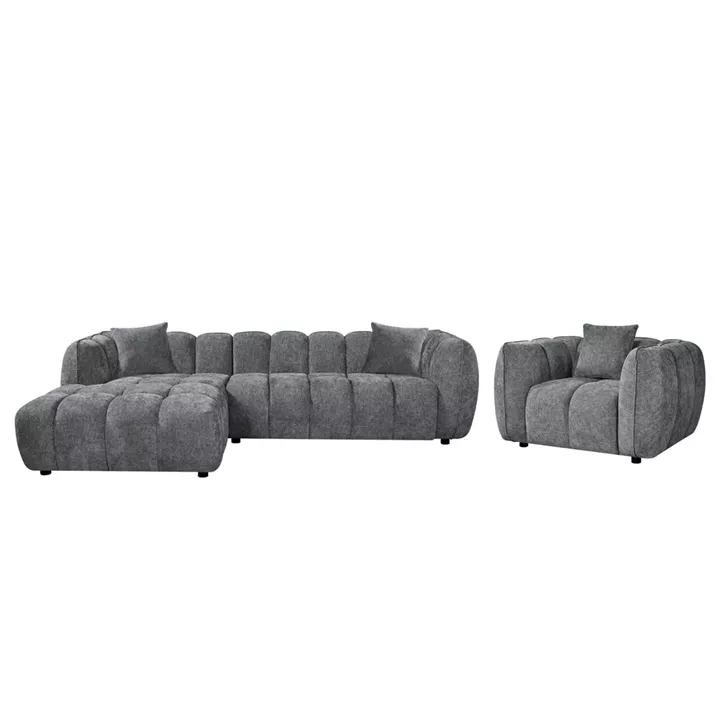 ΣΕΤ ΚΑΝΑΠΕΣ ΓΩΝΙΑ (ΑΡΙΣΤΕΡΗ)-ΠΟΛΥΘΡΟΝΑ LOUNGE LYKKE HM10820.01L ΓΚΡΙ ΥΦΑΣΜΑ