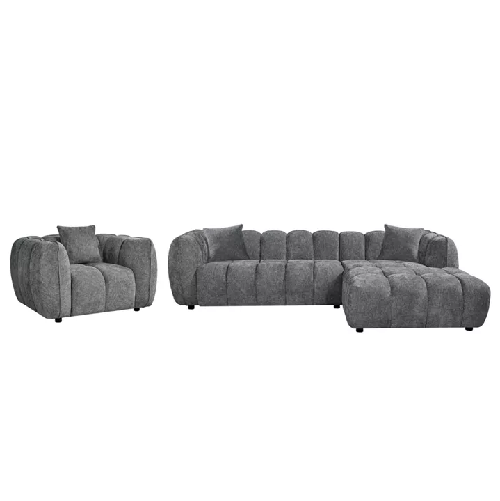 ΣΕΤ ΚΑΝΑΠΕΣ ΓΩΝΙΑ (ΔΕΞΙΑ)-ΠΟΛΥΘΡΟΝΑ LOUNGE LYKKE HM10820.01R ΓΚΡΙ ΥΦΑΣΜΑ