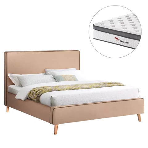 DOUBLE BED WITH MATTRESS INDRA HM10810.02 BEIGE FABRIC--FOR MATTRESS 160x200cm.