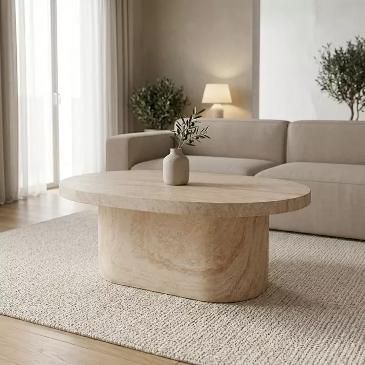 Τραπέζι σαλονιού Vooge pakoworld MGO όψη τραβερτίνας 100x64x39εκ