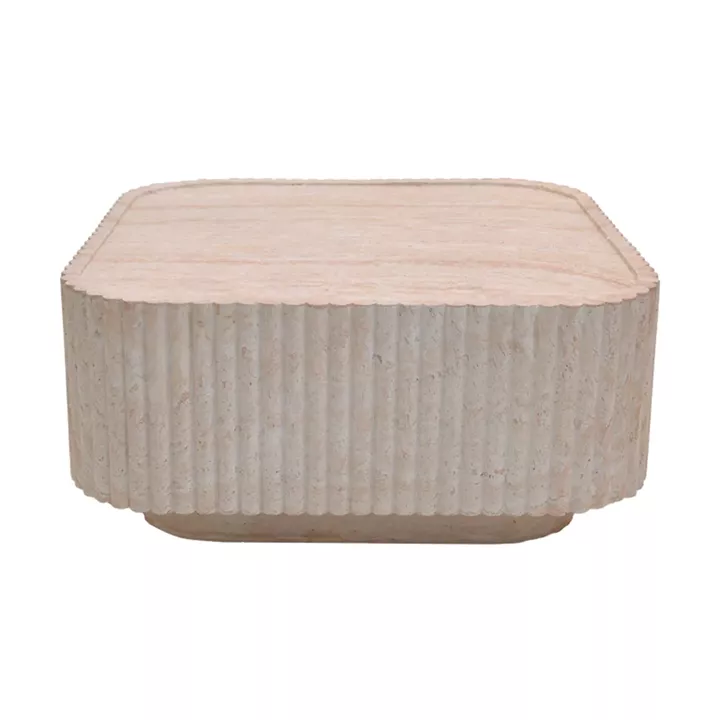 Τραπέζι σαλονιού Doric pakoworld MGO όψη τραβερτίνας 80x80x38εκ