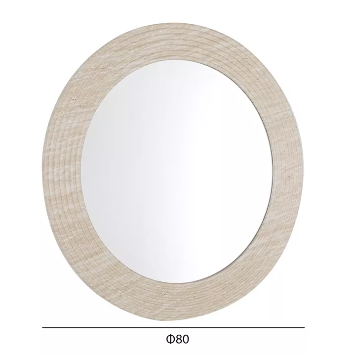 WALL ROUND MIRROR FONTE HM4880 MDF WITH PVC FRAME IN TRAVERTINE COLOR SCHEME Φ80cm